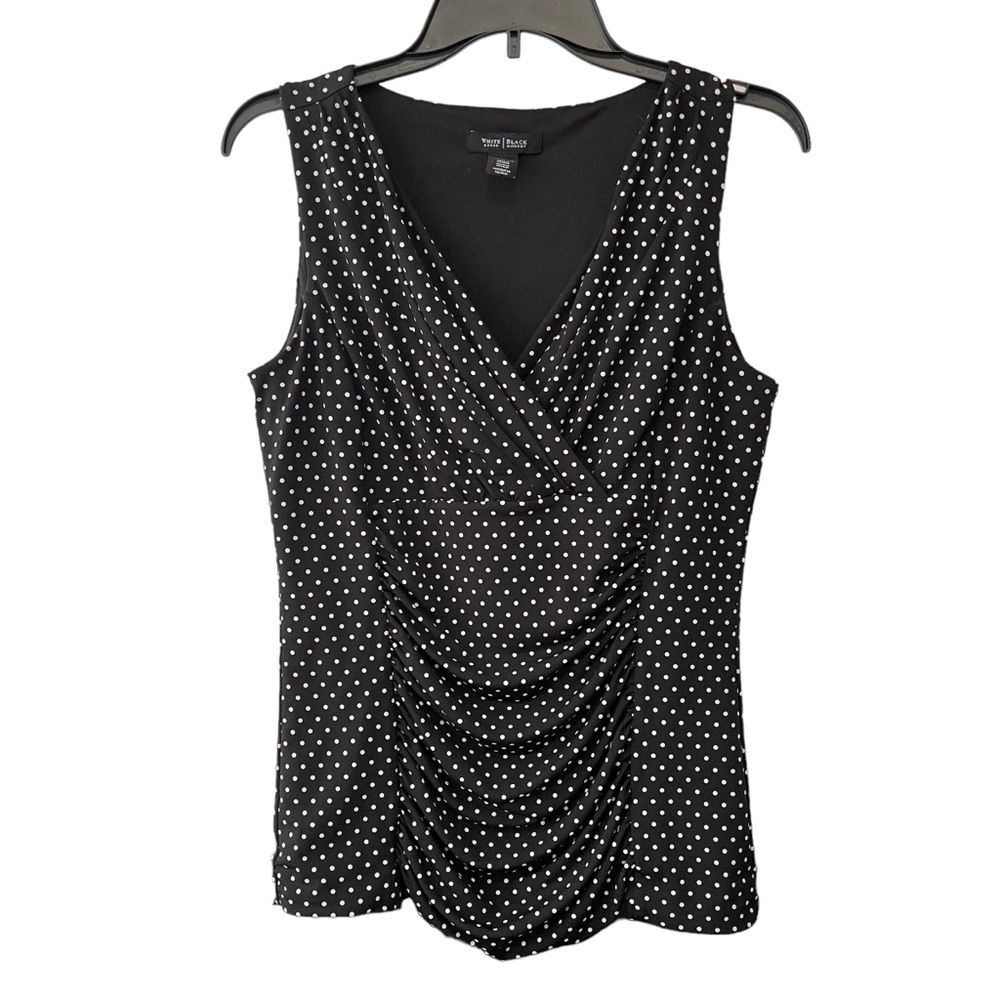 White House Black Market WHBM Polka Dot Tank Woman’s Medium V-Neck Stretch